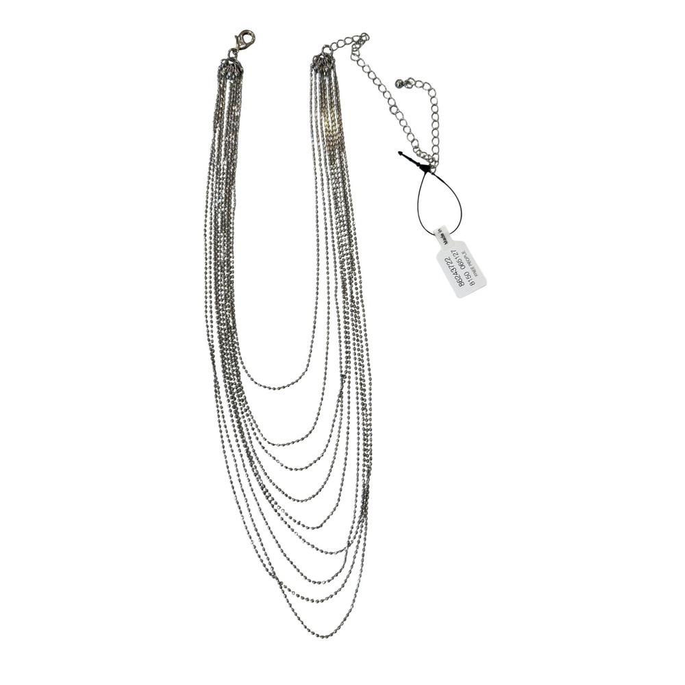 Free People Riley Layered Necklace Silver Tone Multi Strand Ball Chain NWT